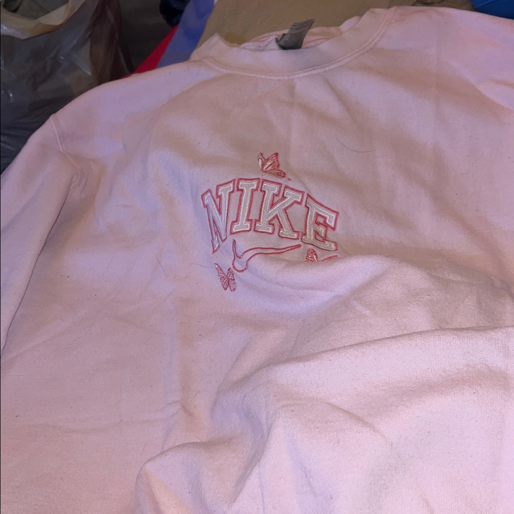 Nike Light Pink Logo Sweatshirt hand made
